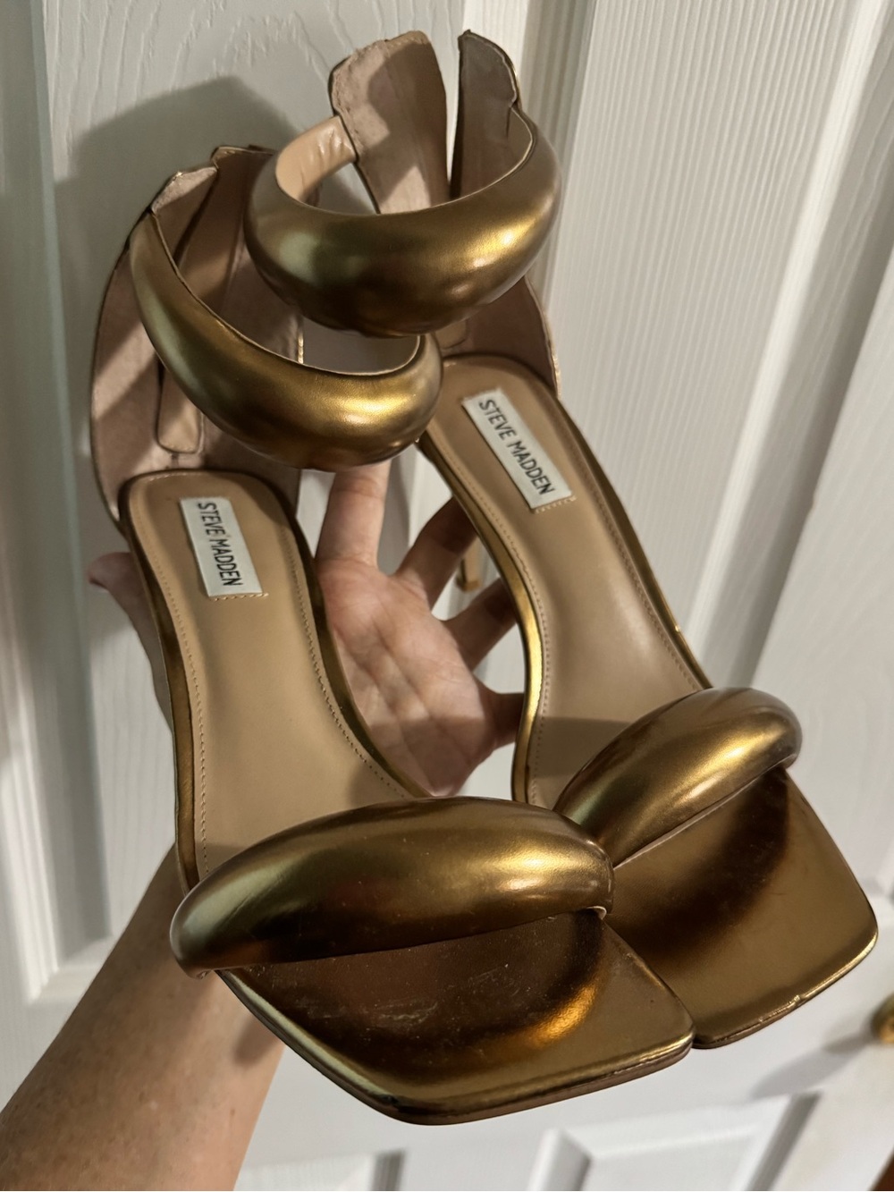 Steve Madden Metallic Bronze Block Heel Sandals